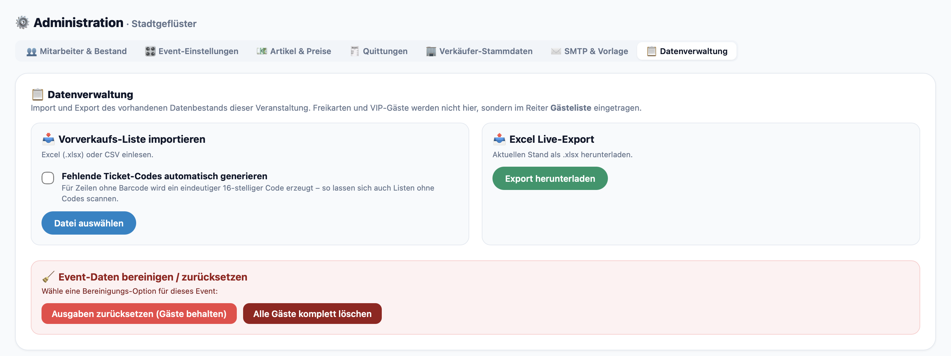 Datenimport: Vorverkauf aus Excel, XLS oder CSV übernehmen